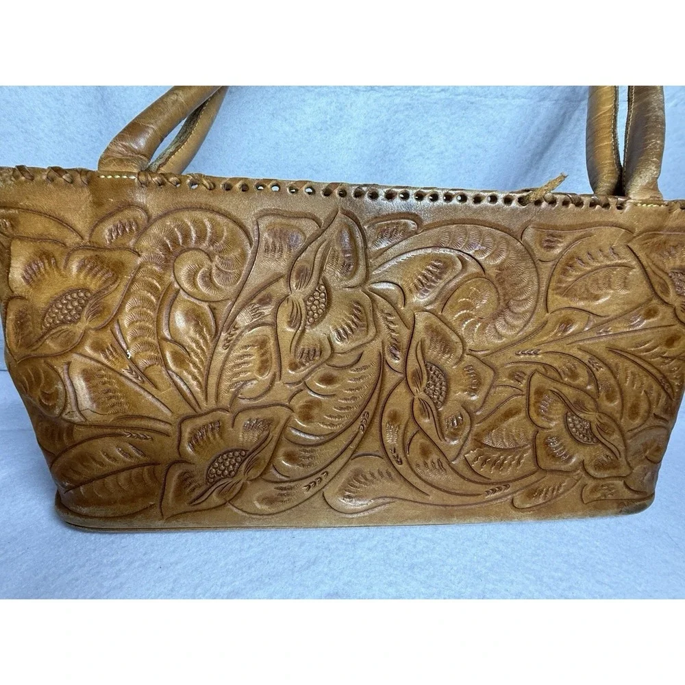 Alexis David Hand Tooled Leather Floral Shoulder Tote Purse Western Artisan Boho